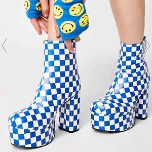 Dollskill Currentmood blue checked platforms